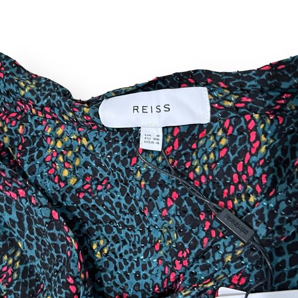 NWT Reiss Skyla Reptile Print Wrap Mini Skirt Womens Size 4 Green Lined $220 - Picture 3 of 8